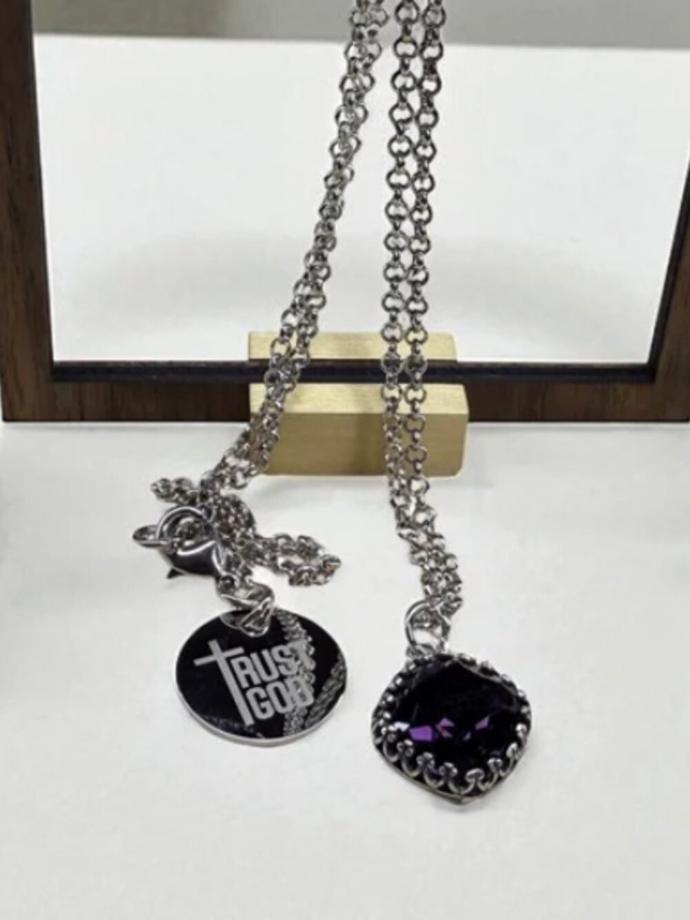 Antique-Wrapped Crystal Pendant - Trust God Charm